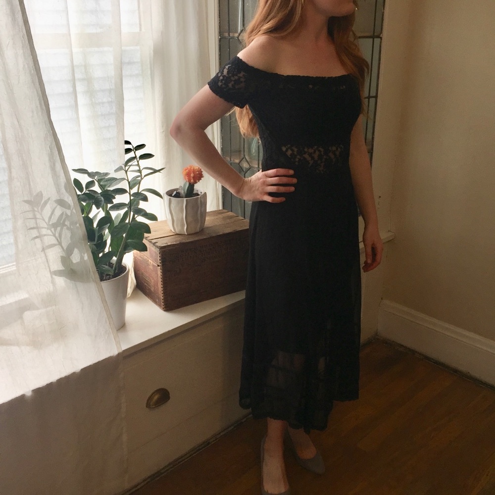 Free People sheer/lace off-the-shoulder dress